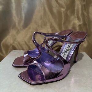 Jimmy Choo Metallic Lavender Strappy High Heel Sandals